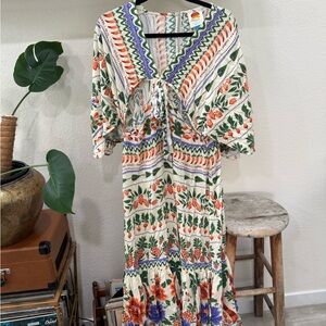 FARM Rio V-Neck Kaftan Maxi Cut-Out Dress